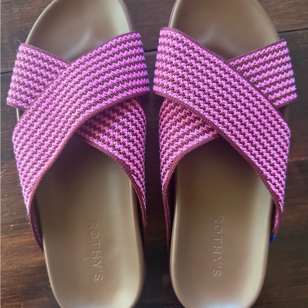 Rothy's “The Weekend Slide”  size 8: Fuchsia and Burgundy Women's Sandals